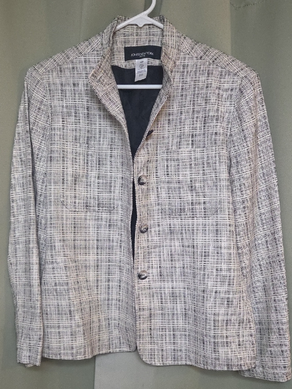 Jones New York Cream and Black Textured Button Blazer Jacket